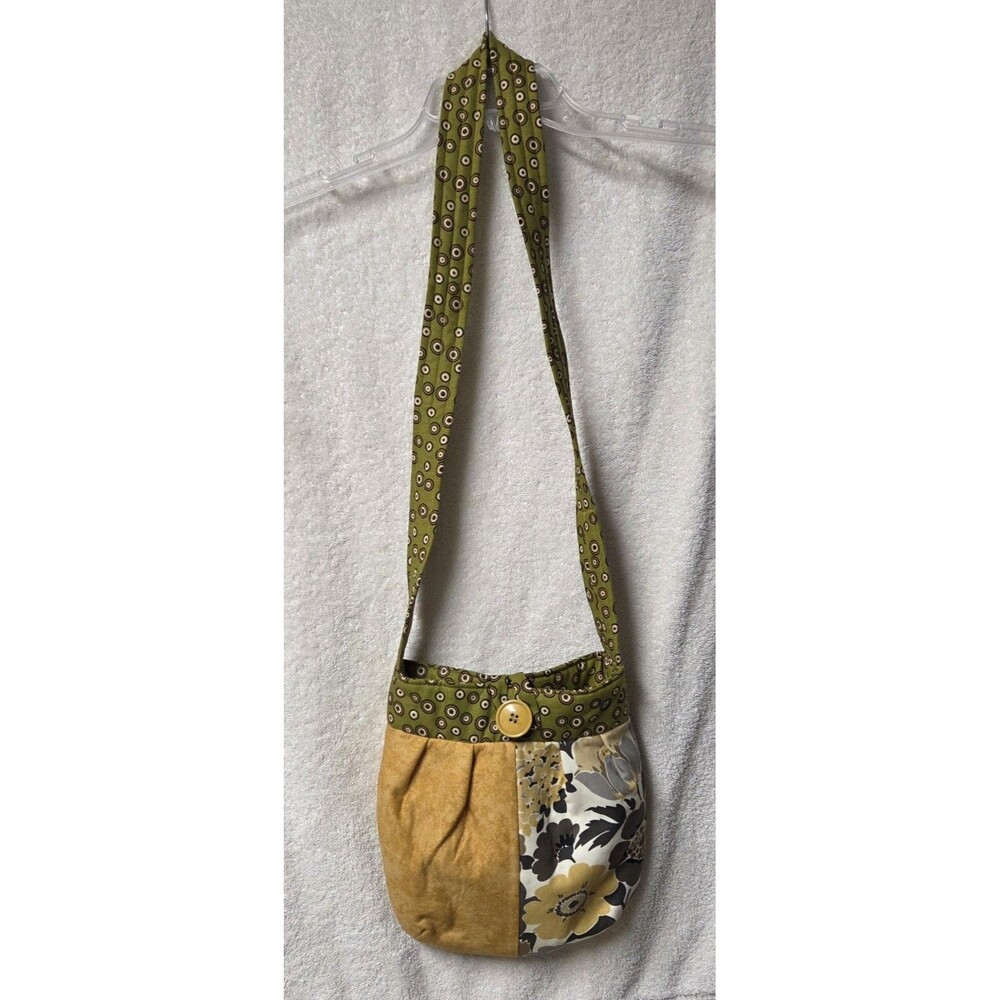 Patchwork Crossbody Purse Retro Quilted Boho Hippie Olive Circle Print Fabric
